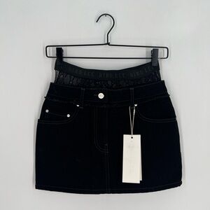 Dion Lee Hybrid Lingerie Logo Elastic Attached Combo Rigid Black Denim Skirt